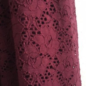 Laced Off-white and Burgundy Midi Dress w/ Belt